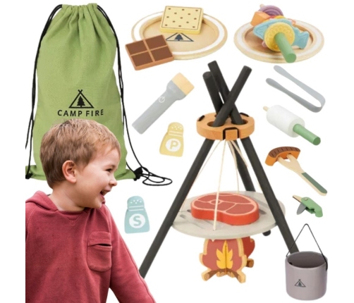 TOOKY TOY Drewniany Kempingowy Zestaw Do Gotowania Ognisko