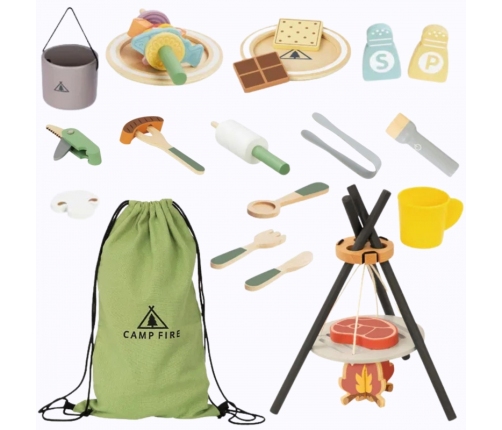 TOOKY TOY Drewniany Kempingowy Zestaw Do Gotowania Ognisko