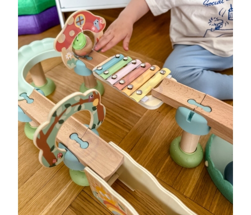 WOOPIE GREEN Drewniany Tor Kulkowy z Efektami Dźwiękowymi Cymbałki FSC