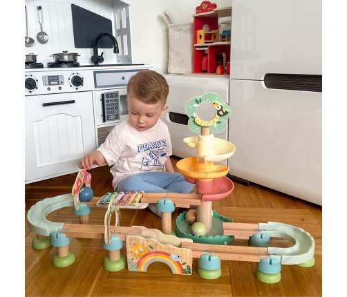 WOOPIE GREEN Drewniany Tor Kulkowy z Efektami Dźwiękowymi Cymbałki FSC