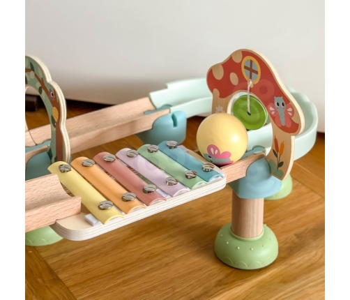 WOOPIE GREEN Drewniany Tor Kulkowy z Efektami Dźwiękowymi Cymbałki FSC