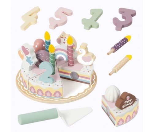 TOOKY TOY Drewniany Tort Urodzinowy Krajalny Na Rzepy