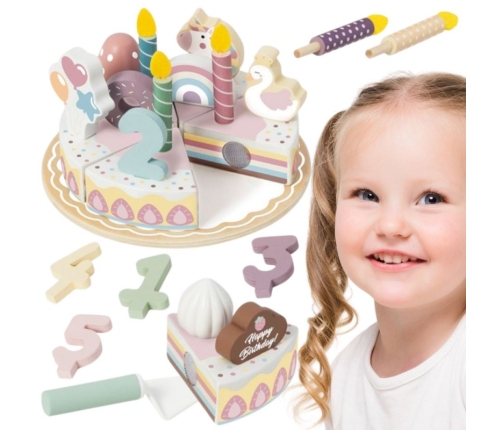 TOOKY TOY Drewniany Tort Urodzinowy Krajalny Na Rzepy