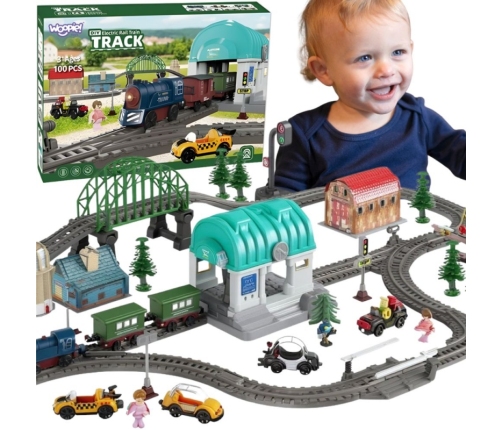 WOOPIE Pociąg Elektryczny Kolejka Tor XXL Ciuchcia Lokomotywa Zestaw Miasteczko 108 el.