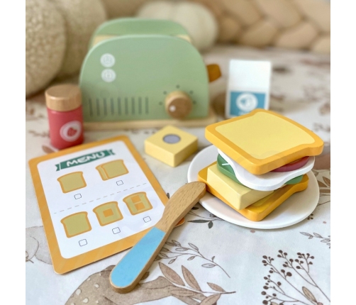 WOOPIE GREEN Drewniany Toster Zestaw Śniadaniowy z Akcesoriami 14 el. FSC