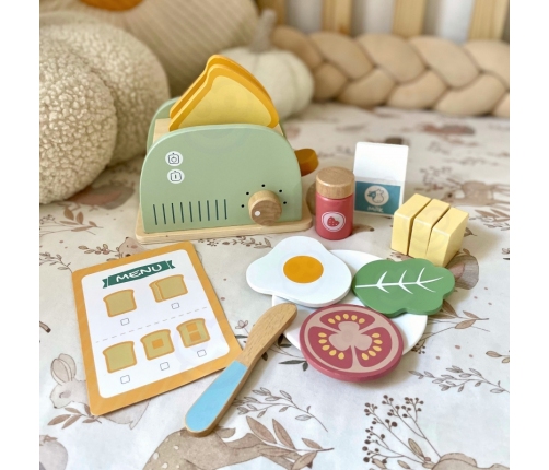 WOOPIE GREEN Drewniany Toster Zestaw Śniadaniowy z Akcesoriami 14 el. FSC