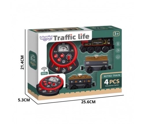 WOOPIE Lokomotywa Elektryczna Zdalnie Sterowana Kolejka Retro Wagony 4 el.