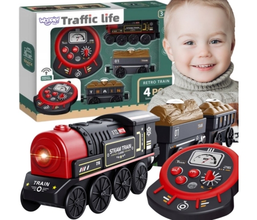 WOOPIE Lokomotywa Elektryczna Zdalnie Sterowana Kolejka Retro Wagony 4 el.