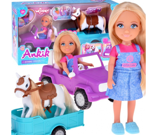 WOOPIE ROYAL Lalka Niki Zestaw z Koniem Samochodem i Przyczepą