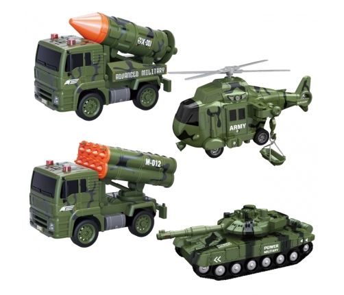 WOOPIE Zestaw Pojazdów Wojskowych z Wyrzutnią Czołg Helikopter 4SZT Skala 1:20
