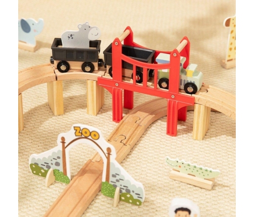 WOOPIE GREEN Drewniana Kolejka ZOO Zestaw XL Pociąg na Magnes Tor 60 el. FSC