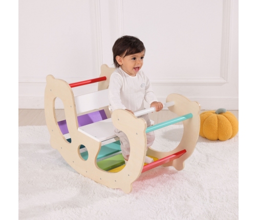 WOOPIE GREEN Drewniany Tęczowy Bujak i Mostek 2w1 Montessori FSC