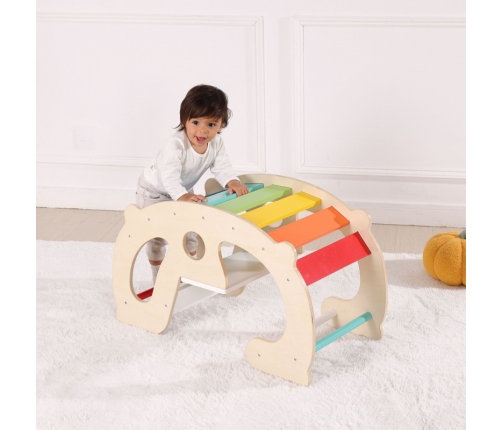 WOOPIE GREEN Drewniany Tęczowy Bujak i Mostek 2w1 Montessori FSC