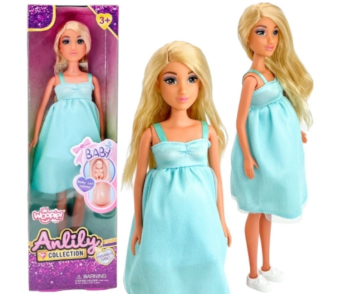 WOOPIE ROYAL Lalka Lily z Brzuszkiem w Ciąży Niemowlak Błękitna Sukienka