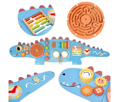 WOOPIE GREEN Drewniana Ścienna Tablica Manipulacyjna Dinozaur Montessori FSC