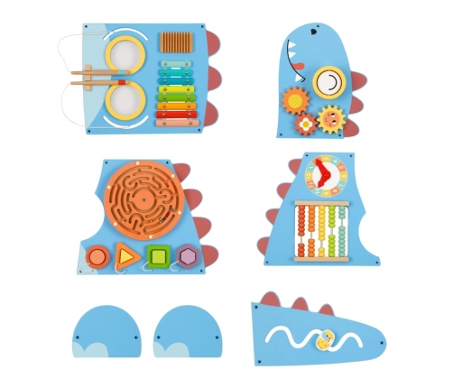 WOOPIE GREEN Drewniana Ścienna Tablica Manipulacyjna Dinozaur Montessori FSC