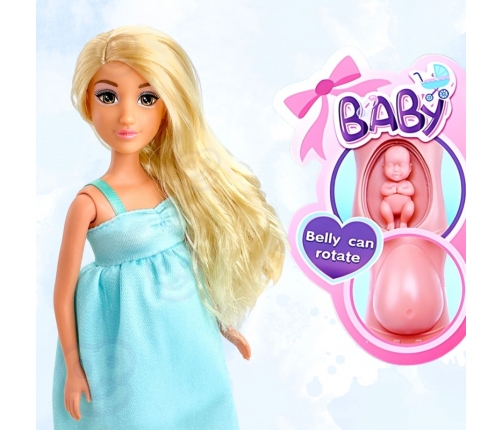 WOOPIE ROYAL Lalka Lily z Brzuszkiem w Ciąży Niemowlak Błękitna Sukienka