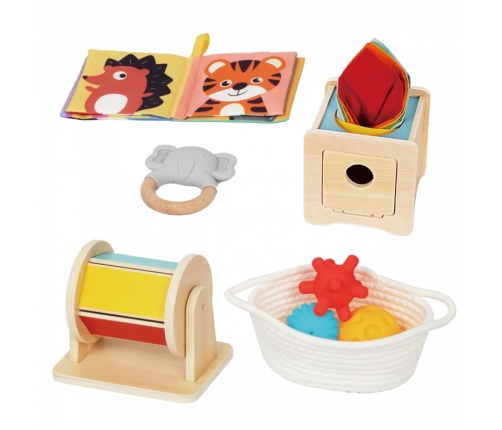 WOOPIE GREEN Box Pudełko XXL Montessori Edukacyjne 6w1 Sensoryczne 5-6 Miesięcy 13el. FSC