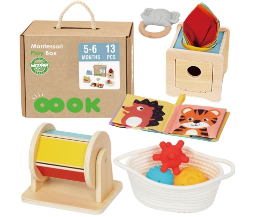 WOOPIE GREEN Box Pudełko XXL Montessori Edukacyjne 6w1 Sensoryczne 5-6 Miesięcy 13el. FSC