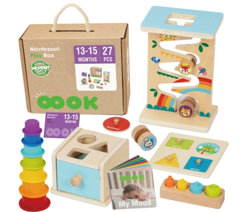 WOOPIE GREEN Pudełko Box 6w1 13-15m Montessori Edukacyjne Sensoryczne FSC