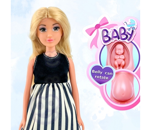 WOOPIE ROYAL Lalka Lily w Ciąży Sukienka w Czarno-białe Paski