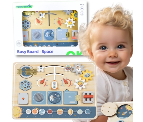 TOOKY TOY Drewniana Tablica Edukacyjna Montessori Astronauta Statek Kosmiczny