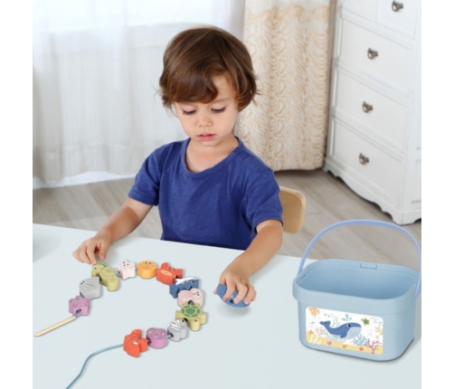 TOOKY TOY Drewniany Zestaw Morskich Zabawek Wieża Balansująca Łowienie Ryb Figurki 23 Elementy