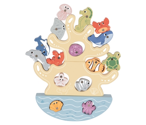 TOOKY TOY Drewniany Zestaw Morskich Zabawek Wieża Balansująca Łowienie Ryb Figurki 23 Elementy