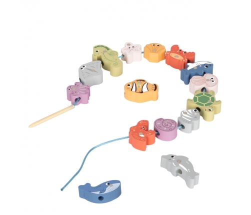 TOOKY TOY Drewniany Zestaw Morskich Zabawek Wieża Balansująca Łowienie Ryb Figurki 23 Elementy