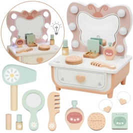 TOOKY TOY Drewniana Toaletka Motyl Akcesoria Lustro z Oświetleniem LED + Kosmetyki TOOKY TOY Drewniana Toaletka Motyl Akcesoria Lustro z Oświetleniem LED + Kosmetyki