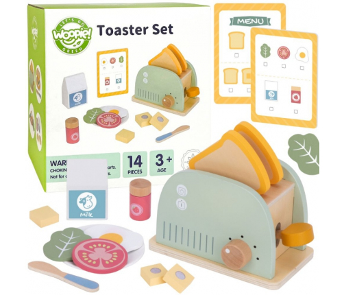 WOOPIE GREEN Drewniany Toster Zestaw Śniadaniowy z Akcesoriami 14 el. FSC