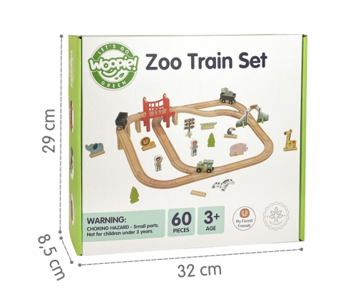 WOOPIE GREEN Drewniana Kolejka ZOO Zestaw XL Pociąg na Magnes Tor 60 el. FSC