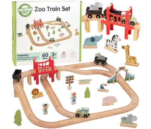 WOOPIE GREEN Drewniana Kolejka ZOO Zestaw XL Pociąg na Magnes Tor 60 el. FSC