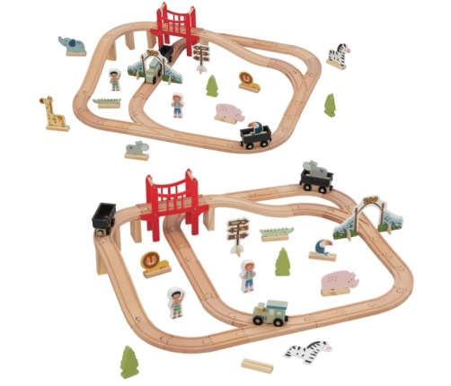 WOOPIE GREEN Drewniana Kolejka ZOO Zestaw XL Pociąg na Magnes Tor 60 el. FSC
