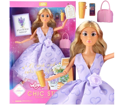 WOOPIE ROYAL Lalka Lily Długie Blond Włosy 30 cm Lawendowa Suknia Akcesoria