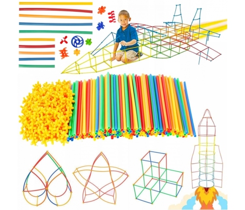 WOOPIE Klocki Konstrukcyjne Świecące Słomki 400 szt.