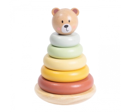 TOOKY TOY Drewniana Układanka Sensoryczna Piramidka Miś Sensoryczny Kolorowy Stacker