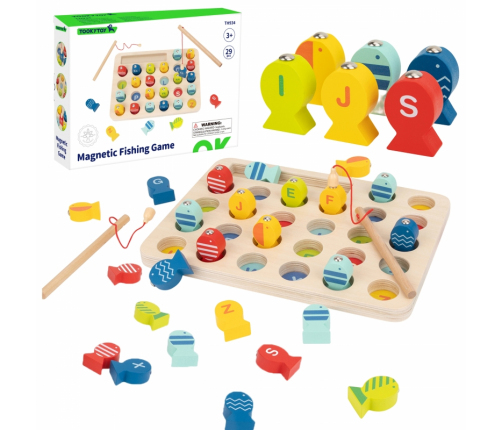 Tooky Toy Drewniana Gra Łowienie Rybek Nauka Literek 29 el.