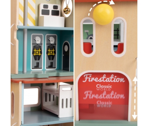 CLASSIC WORLD Remiza Strażacka Drewniana Garaż Auto Helikopter Figurki 13el.