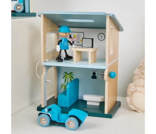 CLASSIC WORLD Posterunek Policji Drewniany Samochód Helikopter FIgurki 12el.