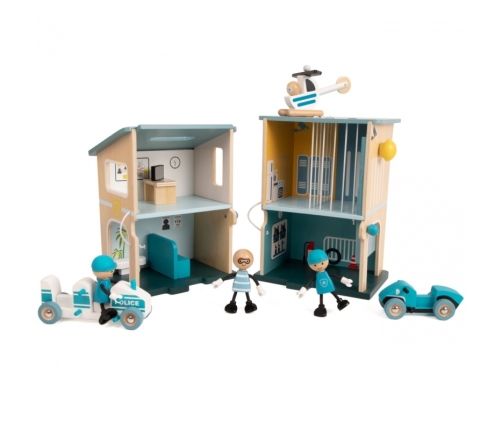 CLASSIC WORLD Posterunek Policji Drewniany Samochód Helikopter FIgurki 12el.