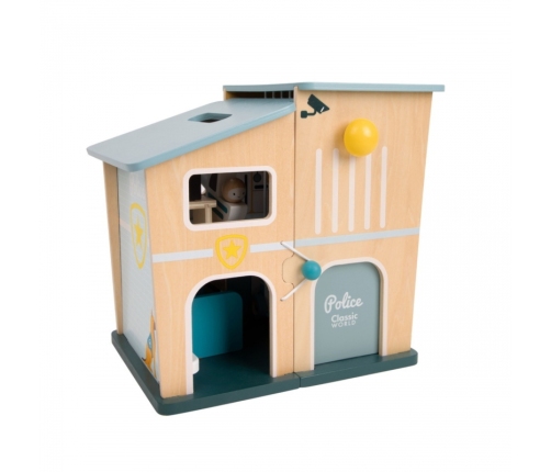 CLASSIC WORLD Posterunek Policji Drewniany Samochód Helikopter FIgurki 12el.