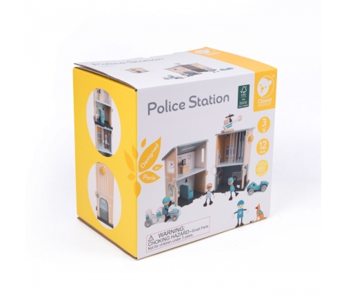 CLASSIC WORLD Posterunek Policji Drewniany Samochód Helikopter FIgurki 12el.