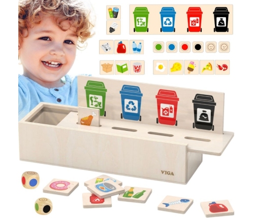 VIGA Układanka Gra edukacyjna drewniana do nauki sortowania śmieci