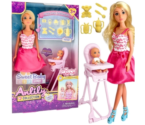 WOOPIE ROYAL Lalka Lily Bobas Krzesełko do Karmienia Zestaw Akcesoria