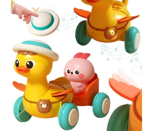 WOOPIE BABY Żółta Kaczuszka z Różowym Króliczkiem w Przyczepce do Ciągnięcia
