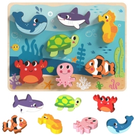 TOOKY TOY Drewniane Puzzle Montessori Świat Morza Rybki Żółwik Kształty TOOKY TOY Drewniane Puzzle Montessori Świat Morza Rybki Żółwik Kształty