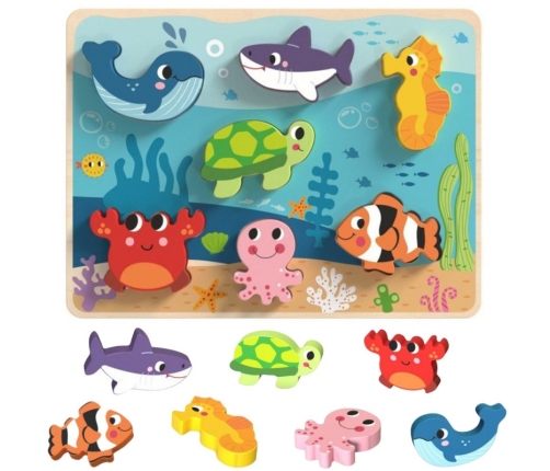 TOOKY TOY Drewniane Puzzle Montessori Świat Morza Rybki Żółwik Kształty