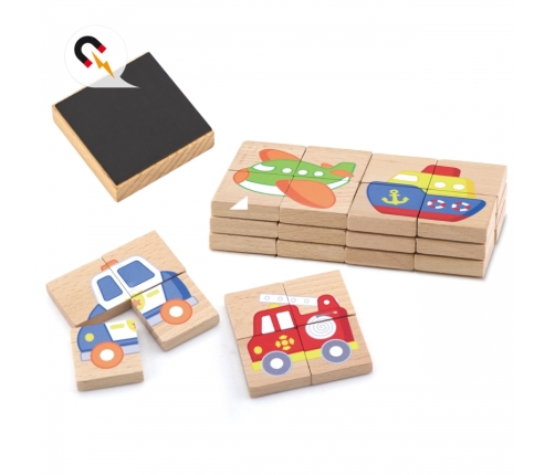 Viga Układanka drewniana puzzle magnetyczne - pojazdy Certyfikat FSC