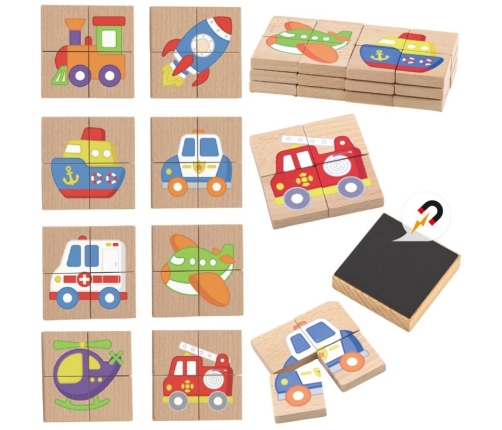 Viga Układanka drewniana puzzle magnetyczne - pojazdy Certyfikat FSC
